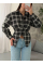 Жіноча сорочка в клітинку з плечиками oversize на ґудзиках, в шоколадному кольорі 46-48