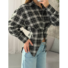 Жіноча сорочка в клітинку з плечиками oversize на ґудзиках, в чорному кольорі 46-48