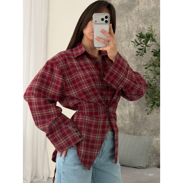 Жіноча сорочка в клітинку з плечиками oversize на ґудзиках, в чорному кольорі 46-48