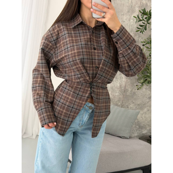Жіноча сорочка в клітинку з плечиками oversize на ґудзиках, в чорному кольорі 46-48