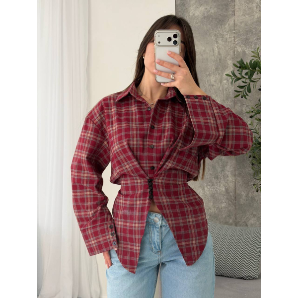 Жіноча сорочка в клітинку з плечиками oversize на ґудзиках, в чорному кольорі 42-44