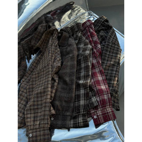 Жіноча сорочка в клітинку oversize з камінчиками, 42-44