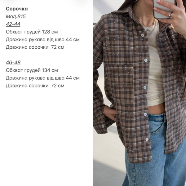 Жіноча сорочка в клітинку oversize з камінчиками, 42-44