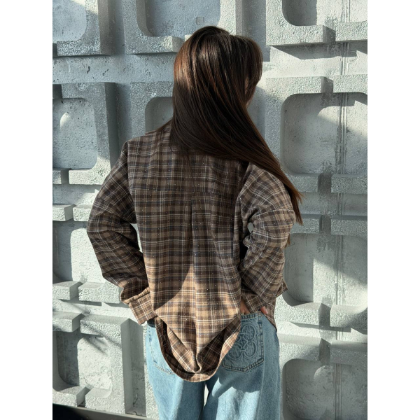 Жіноча сорочка в клітинку oversize з камінчиками, 46-48