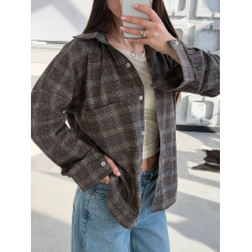 Жіноча сорочка в клітинку oversize з камінчиками, 46-48