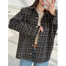Жіноча сорочка в клітинку oversize з камінчиками, 42-44