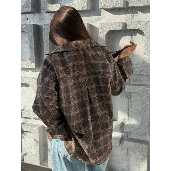 Жіноча сорочка в клітинку oversize з камінчиками, 46-48