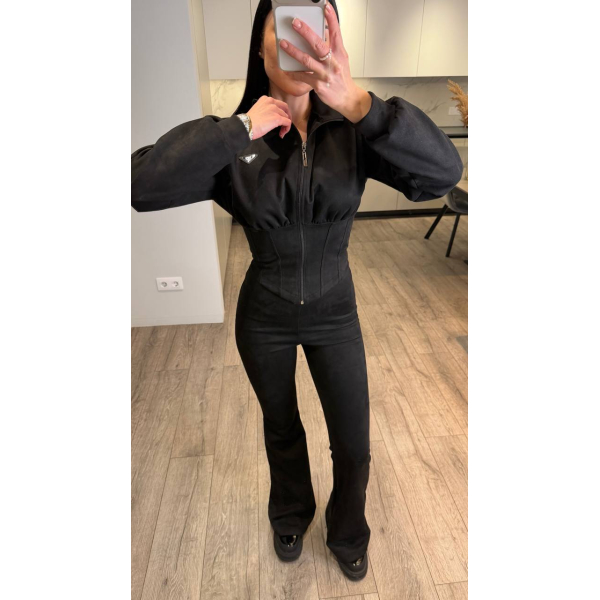 Жіночий костюм замшевий кофта+штани, в шоколадному кольорі 42-44