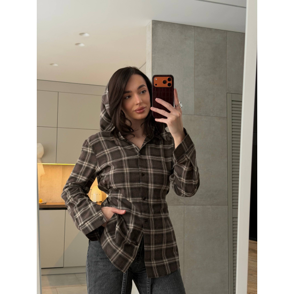 Жіноча сорочка-конструктор в клітинку оверсайз, в червоному кольорі 46-48