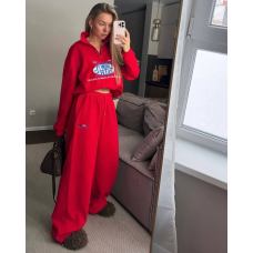 Жіночий спортивний костюм oversize з принтом, в червоному кольорі 48-52