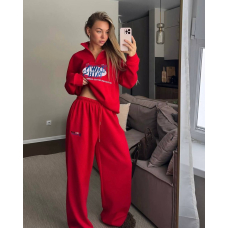 Жіночий спортивний костюм oversize з принтом, в червоному кольорі 42-46