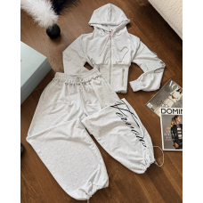 Жіночий спортивний костюм сірий кроп-худі + штани oversize, 42-46
