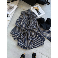 Жіноча сорочка в клітинку oversize синя, 42-48