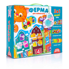 гр Большой развивающий набор 3 в 1 «Ферма» (укр) VT 2901-03 «Vladi Toys», 12 элементов пазла, 4 игровых поля, фишки