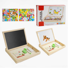 Деревянная игра - 2в1, магнитные пазлы, доска для рисования C 65004