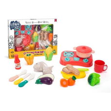 Набір продуктів “Кулінарна фантазія” 10385 “Wtoys”, 24 елементи, овочі та фрукти на липучках, варильна поверхня, дошка для нарізання, ніж