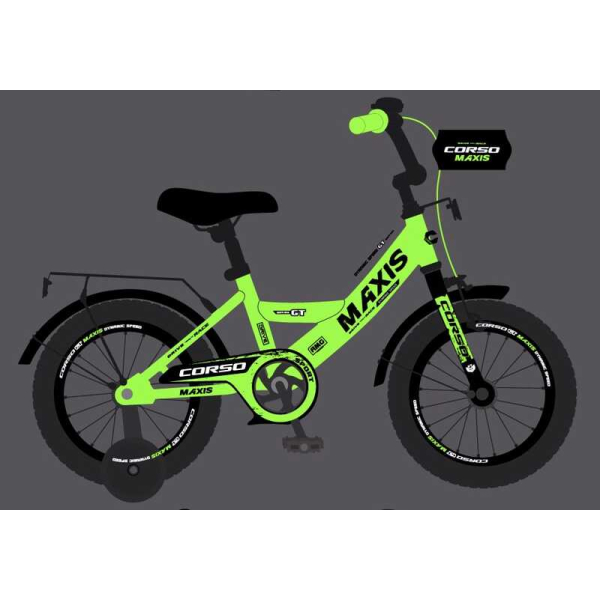 Велосипед 14" дюймів 2-х колісний "CORSO" MAXIS CL-14125 ручне гальмо, дзвіночок, сидіння з ручкою, додаткові колеса, ЗІБРАНИЙ НА 75%