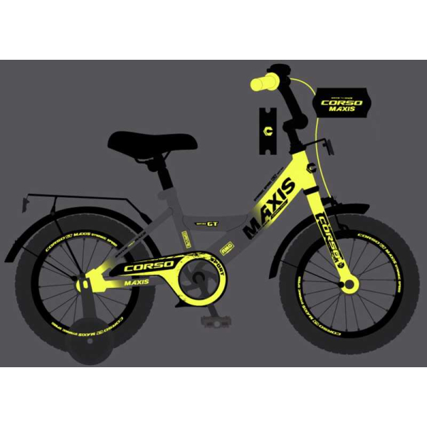 Велосипед 16" дюймів 2-х колісний "CORSO" MAXIS CL-16393 ручне гальмо, дзвіночок, сидіння з ручкою, додаткові колеса, ЗІБРАНИЙ НА 75%