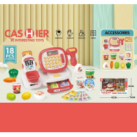 Касовий апарат C 668-31 - 18 аксесуарів, муляжі харчових продуктів, підсвічування сканера, звук, калькулятор, іграшкові гроші
