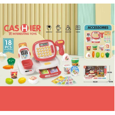 Касовий апарат C 668-31 - 18 аксесуарів, муляжі харчових продуктів, підсвічування сканера, звук, калькулятор, іграшкові гроші
