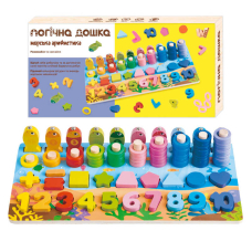 Доска логическая 32521 «WToys», деревянная, сортер, магнитная рыбалка, названия цифр на английском, деревянные колышки, геометрические фигуры, цветные кольца