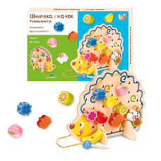 Шнуровка 25916 «WToys», «Ежик», деревянная, цветные бусины, шнурок