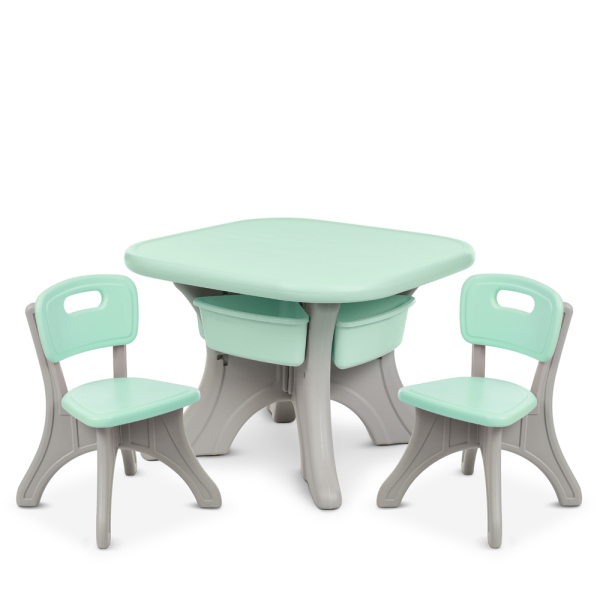 Дитячий пластиковий столик з 2-ма стільцями Bambi NEW TABLE-5 М'ятно-сірий 