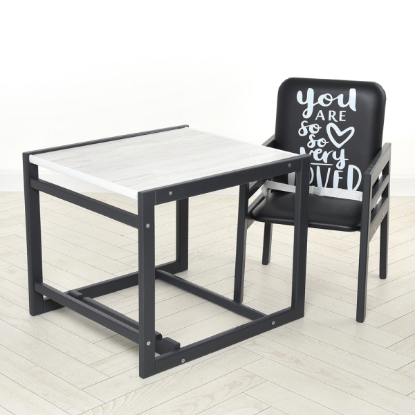 Стільчик для годування Bambi Graphite аляска, для годування, зі столиком, чорний+білий