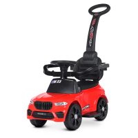Детская каталка-толокар M 4848L-4 BMW Машина с родительской ручкой, кожаное сиденье, музыка и свет, красная
