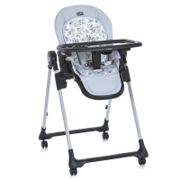 Стульчик ME 1037-B CRYSTAL Gray для кормления, 5-точ. ремни, матрас, 4 колеса, кож., серый