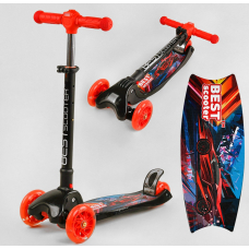 Самокат трехколесный L-9563 Best Scooter MAXI, складной руль С ФАРОЙ, 4 колеса PU со светом, d=12 см