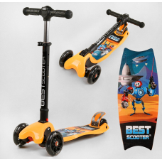 Самокат трехколесный L-1488 Best Scooter MAXI, складной руль С ФАРОЙ, 4 колеса PU со светом, d=12 см