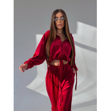 Жіночий костюм велюр з регулюванням, колір бордо 42-44