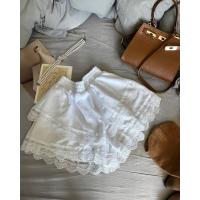 Жіноча спідниця-шорти льон з кружевом, колір білий 42-44