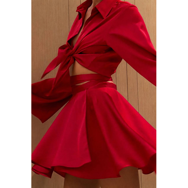Жіночий костюм топ з зав’язками та спідниця, колір бордо 42-46