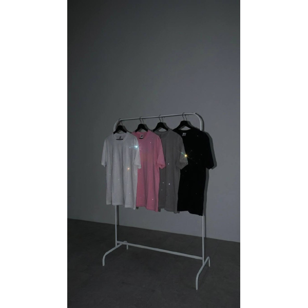Жіноча футболка зі стразами, колір сірий oversize