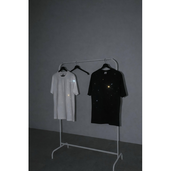 Жіноча футболка зі стразами, колір сірий oversize