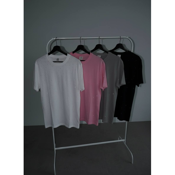 Жіноча футболка зі стразами, колір сірий oversize