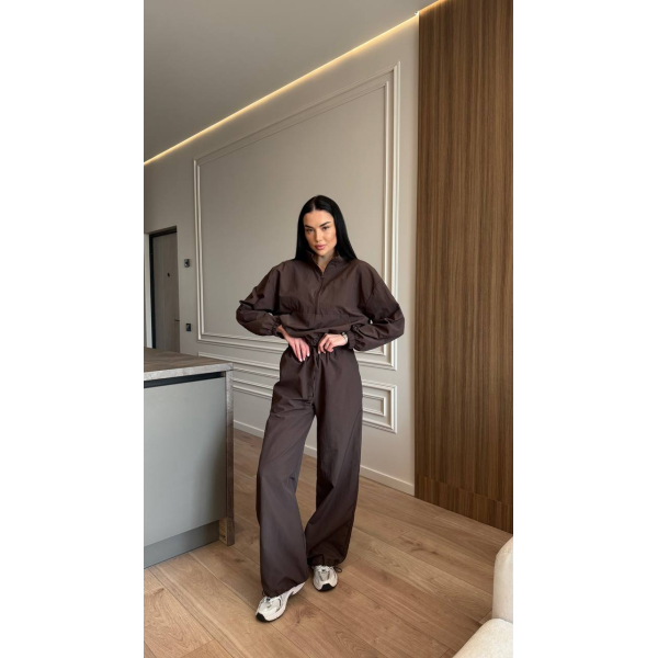 Жіночий костюм oversize плащівка жатка, колір чорний 42-46