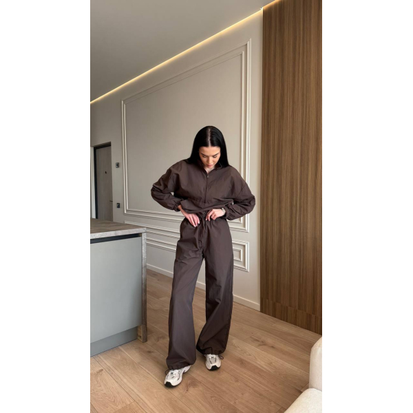 Жіночий костюм oversize плащівка жатка, колір чорний 42-46