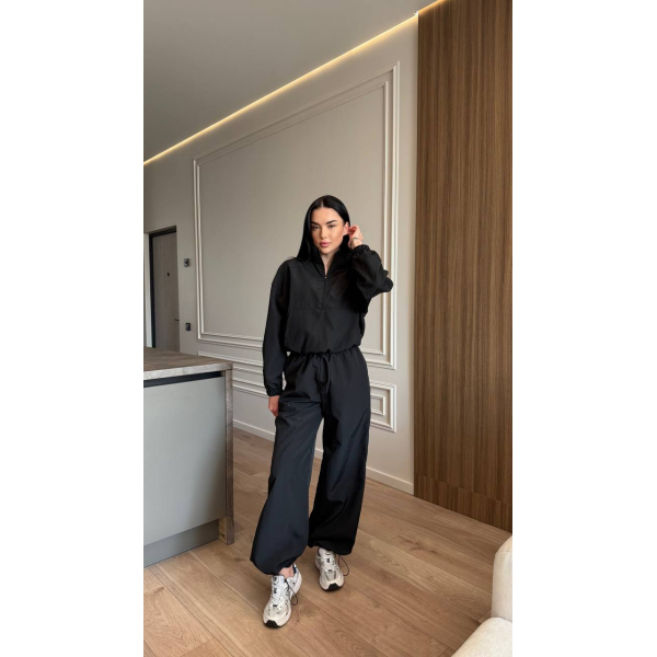 Жіночий костюм oversize плащівка жатка, колір чорний 42-46