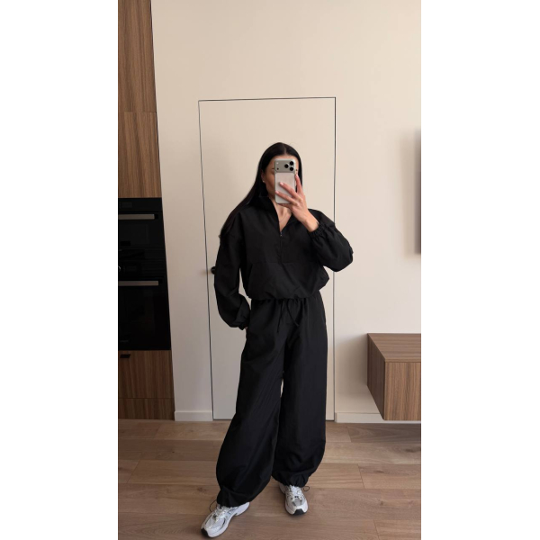 Жіночий костюм oversize плащівка жатка, колір чорний 42-46