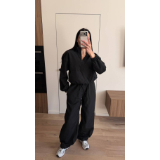 Жіночий костюм oversize плащівка жатка, колір чорний 42-46