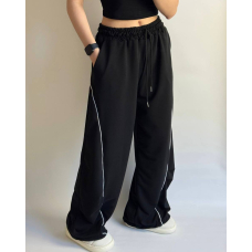 Жіночі штани oversize двонитка, колір чорний 42-48