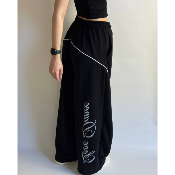 Жіночі штани oversize двонитка, колір чорний 42-48