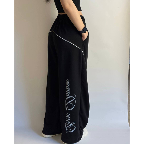 Жіночі штани oversize двонитка, колір чорний 42-48