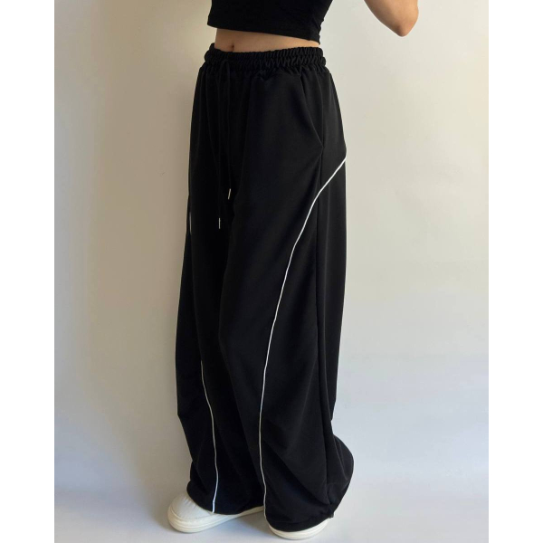 Жіночі штани oversize двонитка, колір чорний 42-48