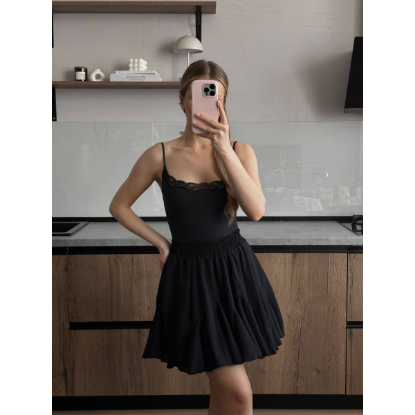 Жіноча спідниця з шортами креп шифон Baby doll, колір чорний 42-44
