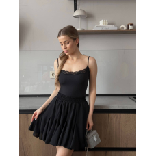 Жіноча спідниця з шортами креп шифон Baby doll, колір чорний 42-44