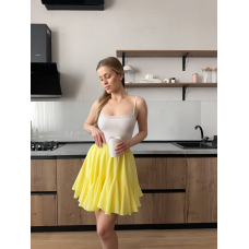 Жіноча спідниця з шортами креп шифон Baby doll, колір лимонний 42-44